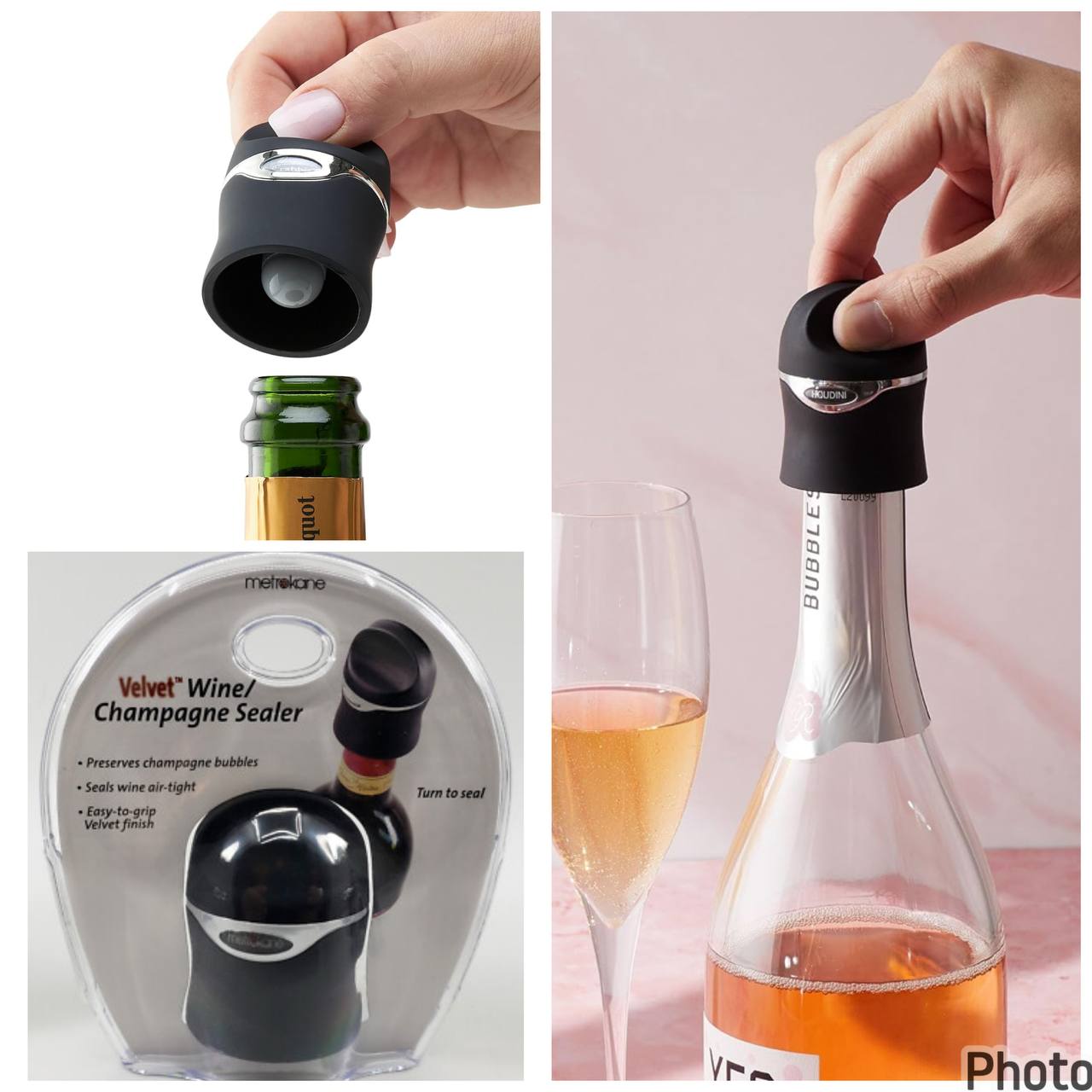 Tapón Sellador Hermético Metrokane Velvet Para Vino Y Champán Conservador