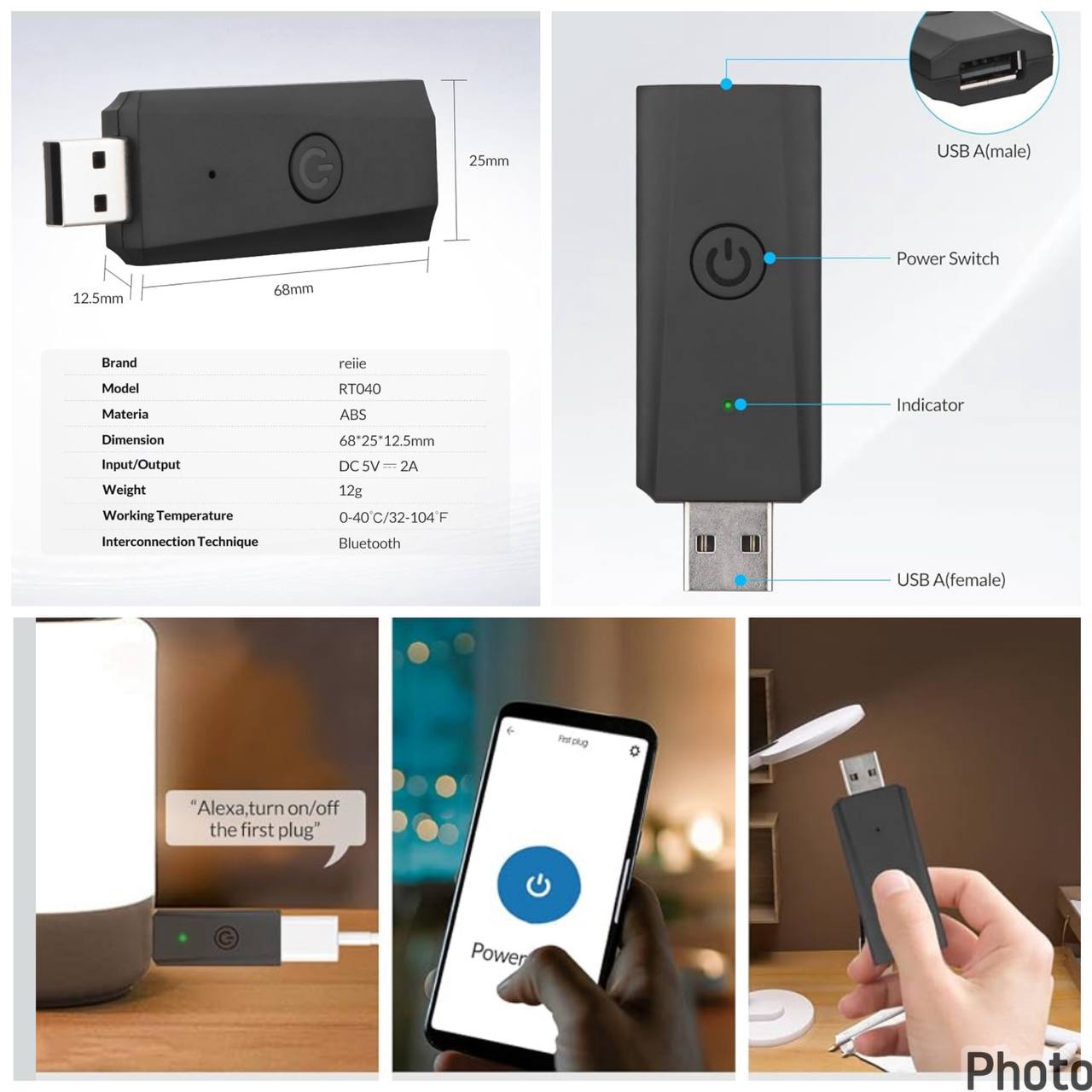 Interruptor USB Inalámbrico Smart Reiie RT040 - Control ON/OFF para Luces LED y Dispositivos 5V
