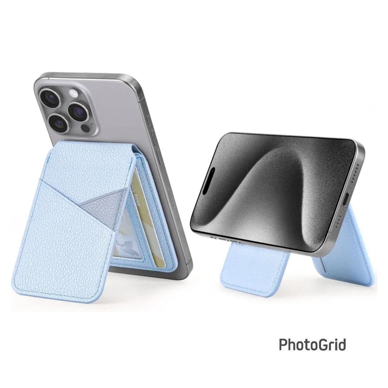 Billetera Magnética MagSafe con Soporte para iPhone, Piel Sintética, Color Azul Claro