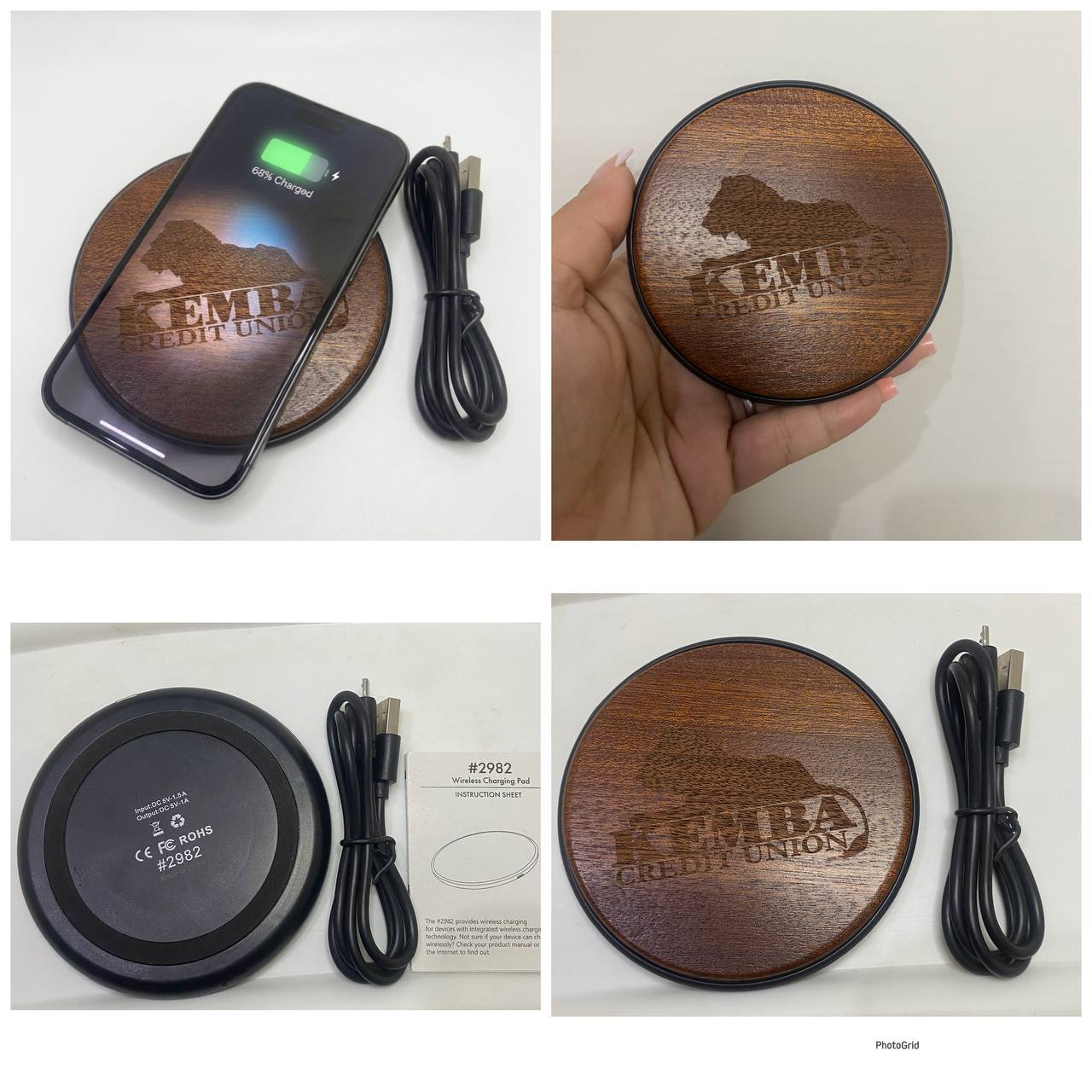 Cargador Inalámbrico Circular Madera con Cable USB