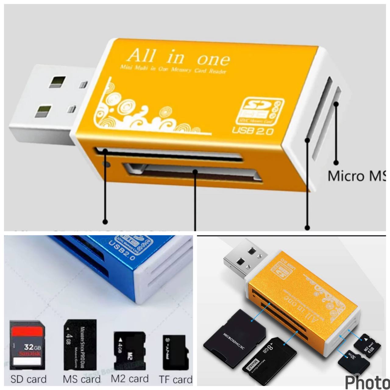 Lector multifuncional De Tarjetas Memoria Usb todo en 1 Sd Micro Sd Ms Pro Duo M2