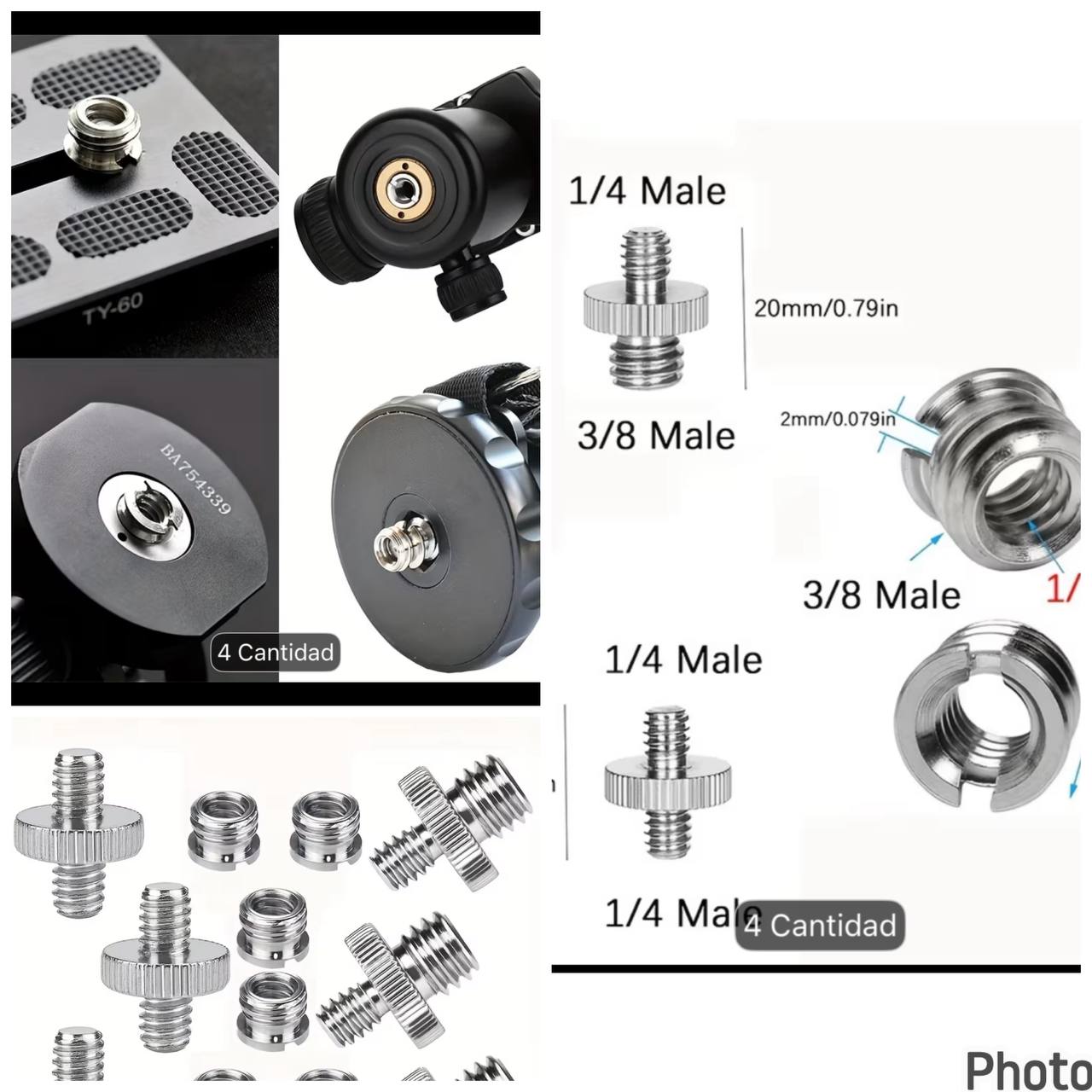 Adaptadores Tornillos Rosca 1/4 A 3/8 y 3/8 A 1/4 Tripode Camara Mic