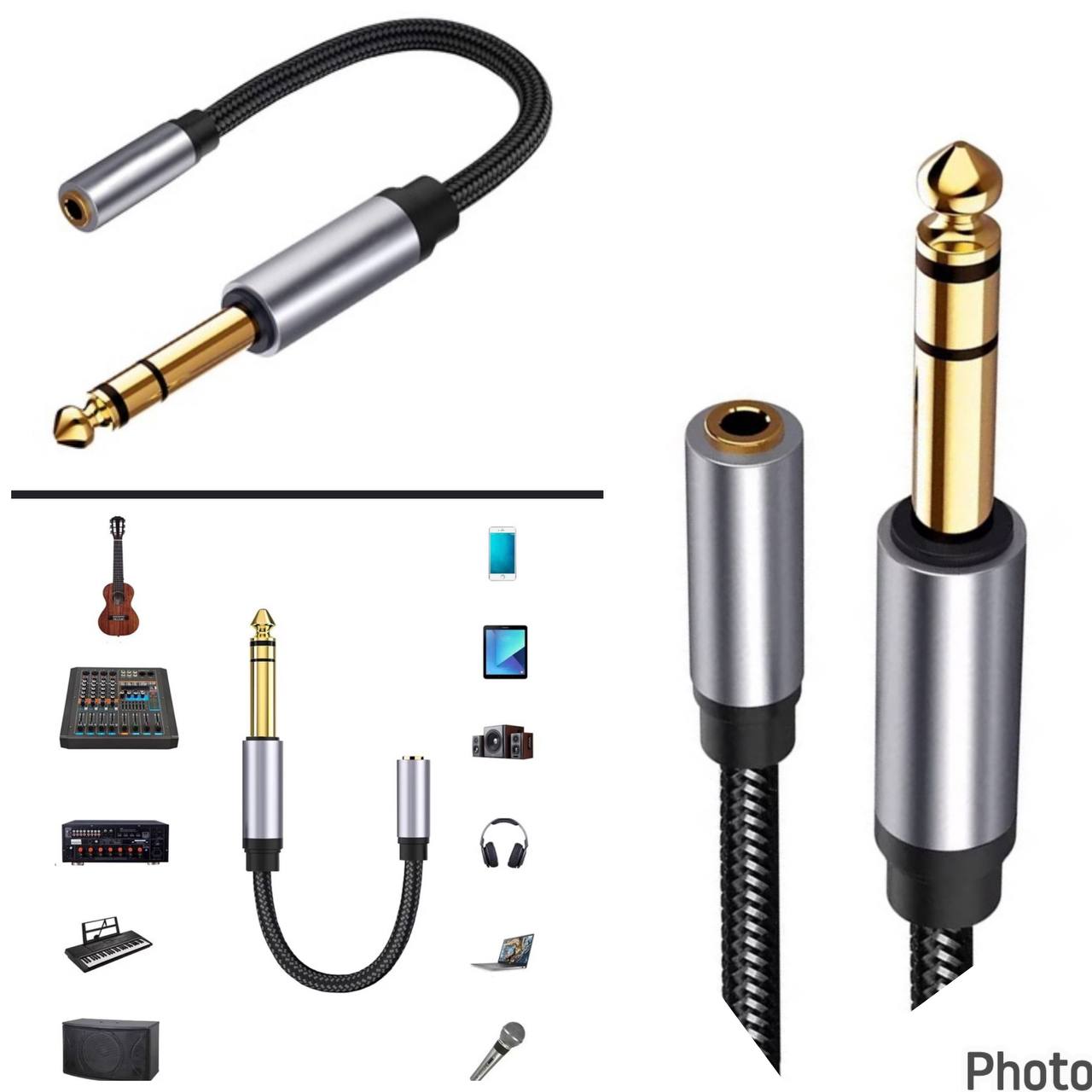 Adaptador de Audio 1/4- 6.35mm Macho a 3.5mm Hembra TRS con Cable Extensor Trenzado
