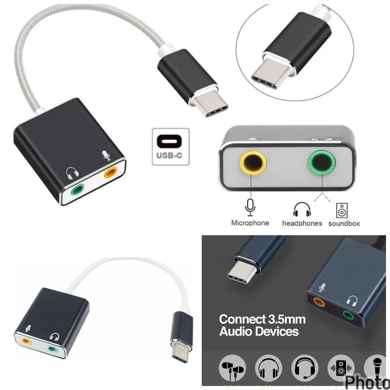 Tarjeta de sonido USB-C a Audio 3.5mm con Jack para Micrófono y Auriculares/Altavoz Externo