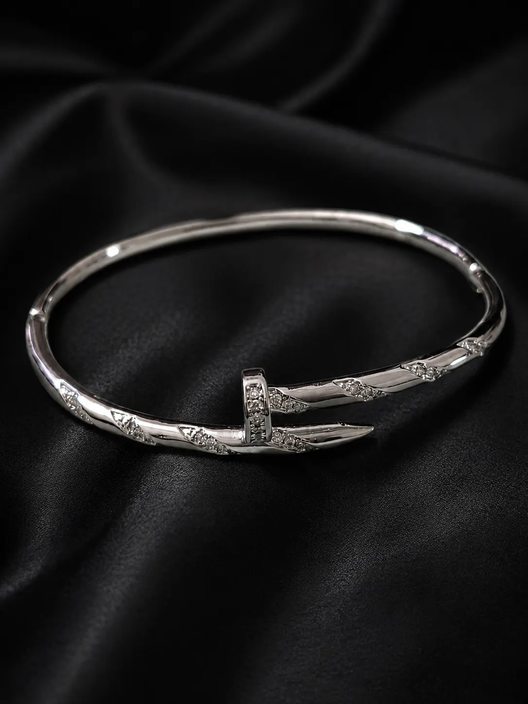 Silver Nail Stone Bangle