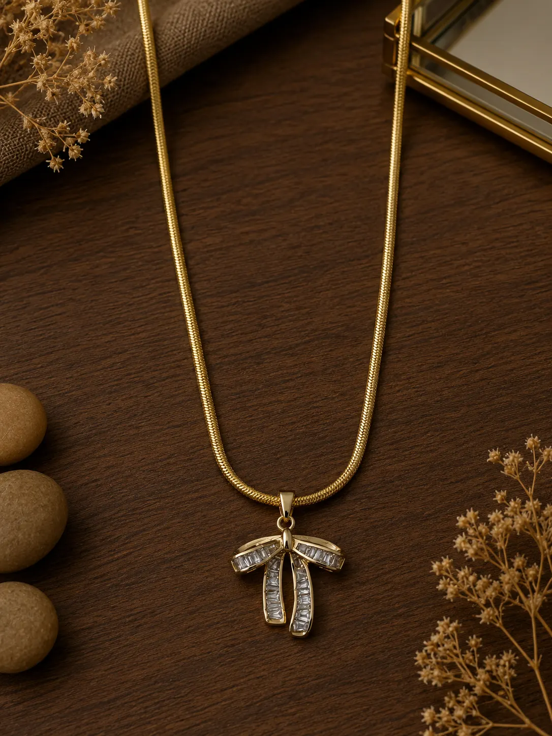 Stone Bow Necklace -Snake chain