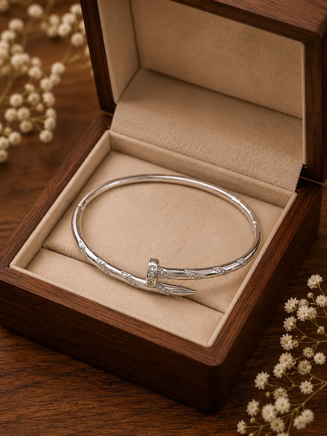 Silver Nail Stone Bangle