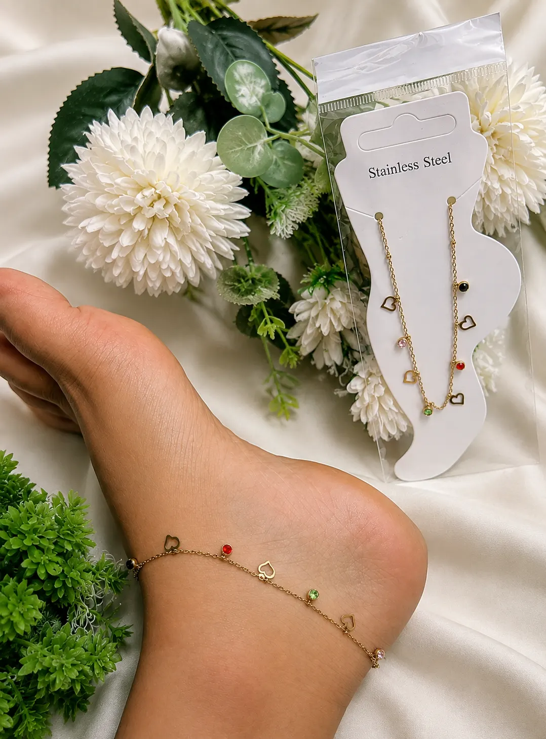 heart charm anklet
