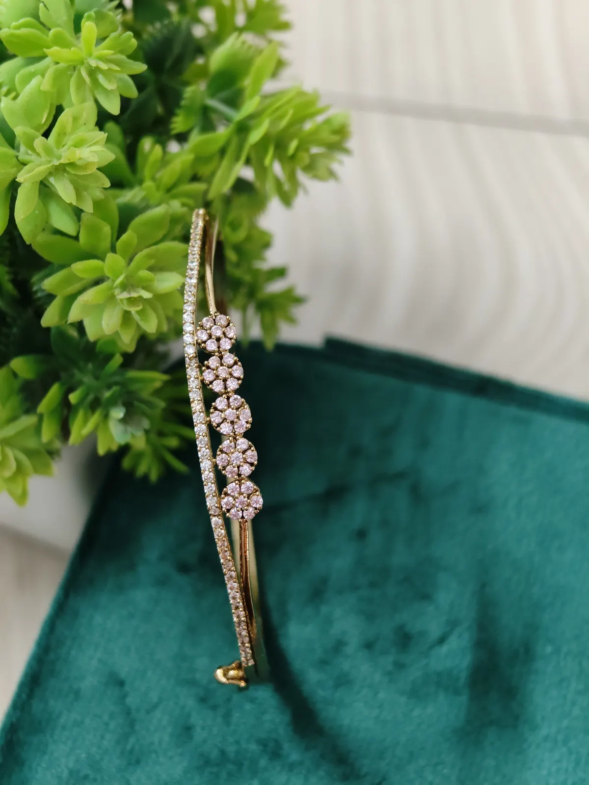 Peach AD Stoned floral Bangle
