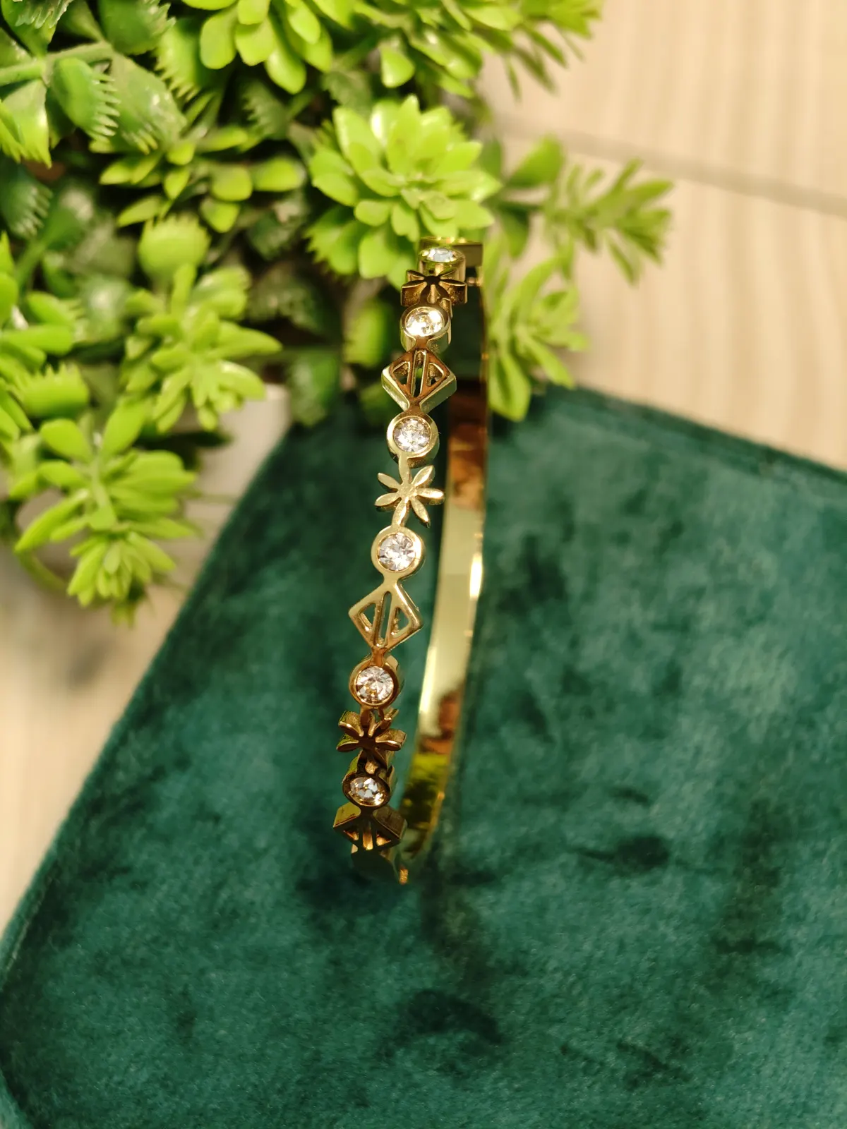 Gold Toned Geometric Stoned Bangle