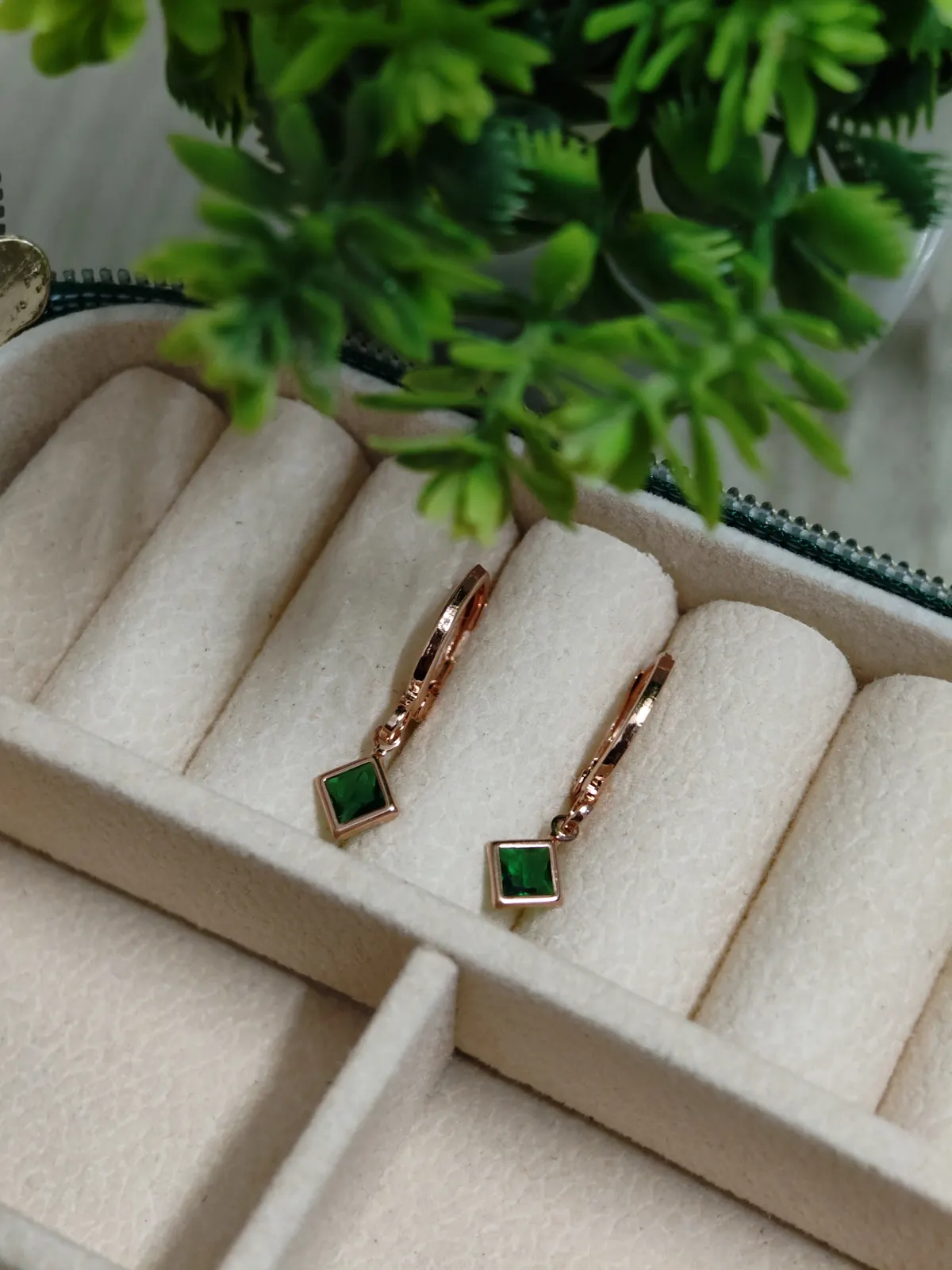 Rose gold green cubic zirconia