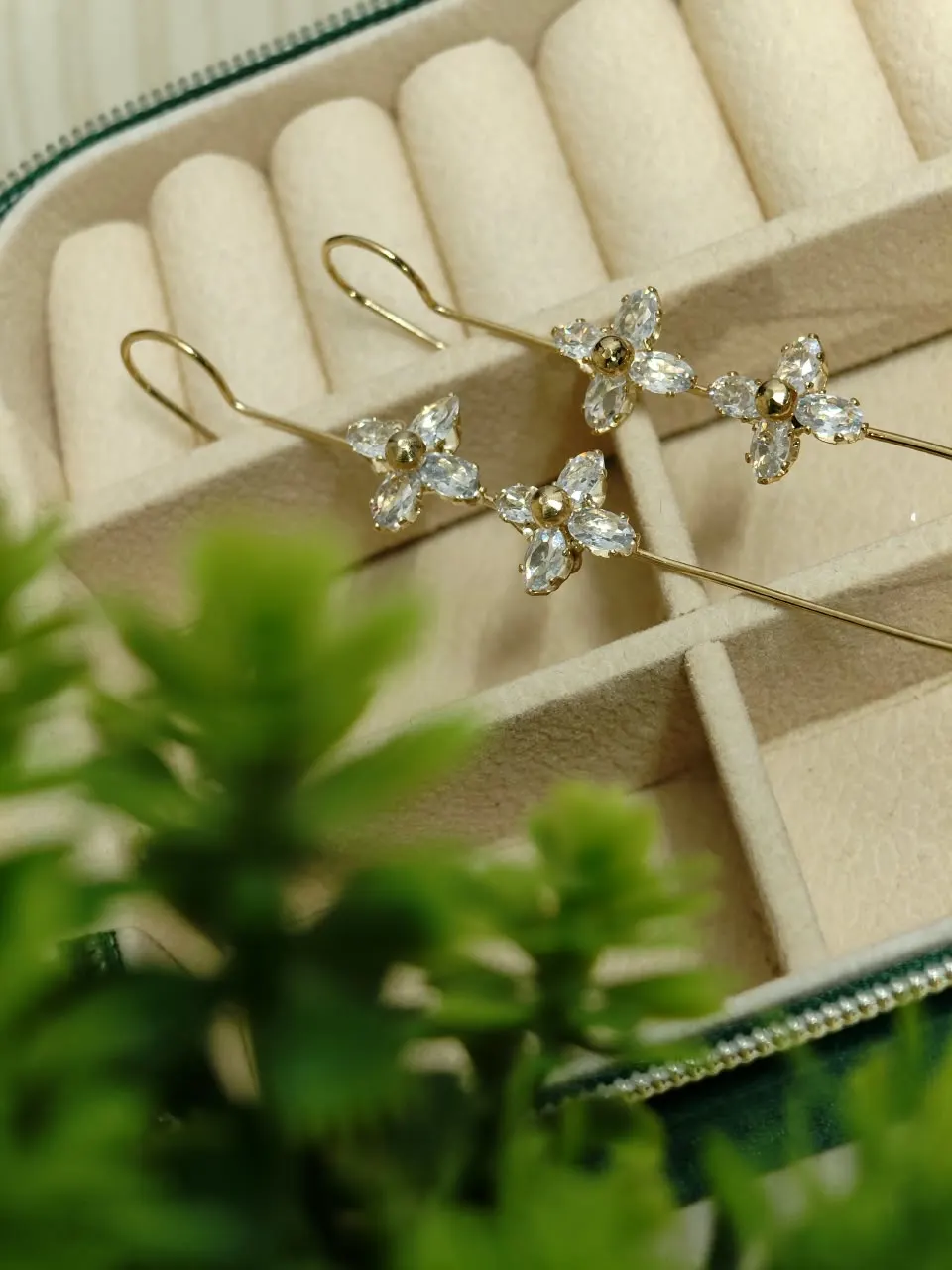 Floral Crystal cluster Drop earrings