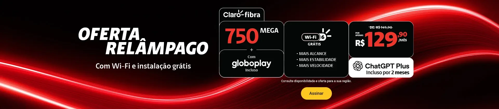 Imagem com informações sobre a oferta em destaque da Claro.