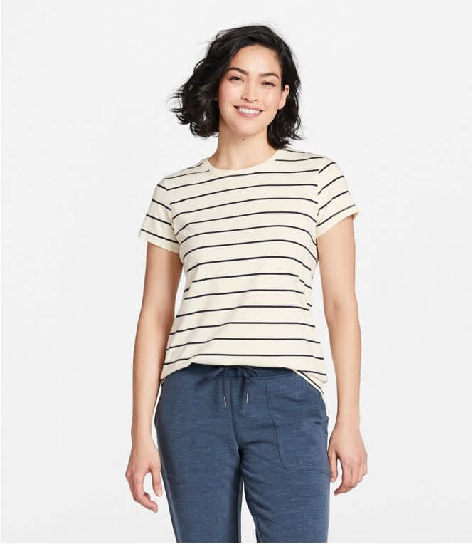 L.L.Bean-Soft Stretch Supima-Blend Tee Crewneck Striped Short Sleeve - Women's