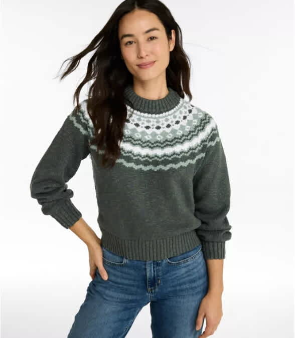 L.L.Bean-Cotton Ragg Relaxed Crewneck Sweater Yoke Fair Isle - Women's