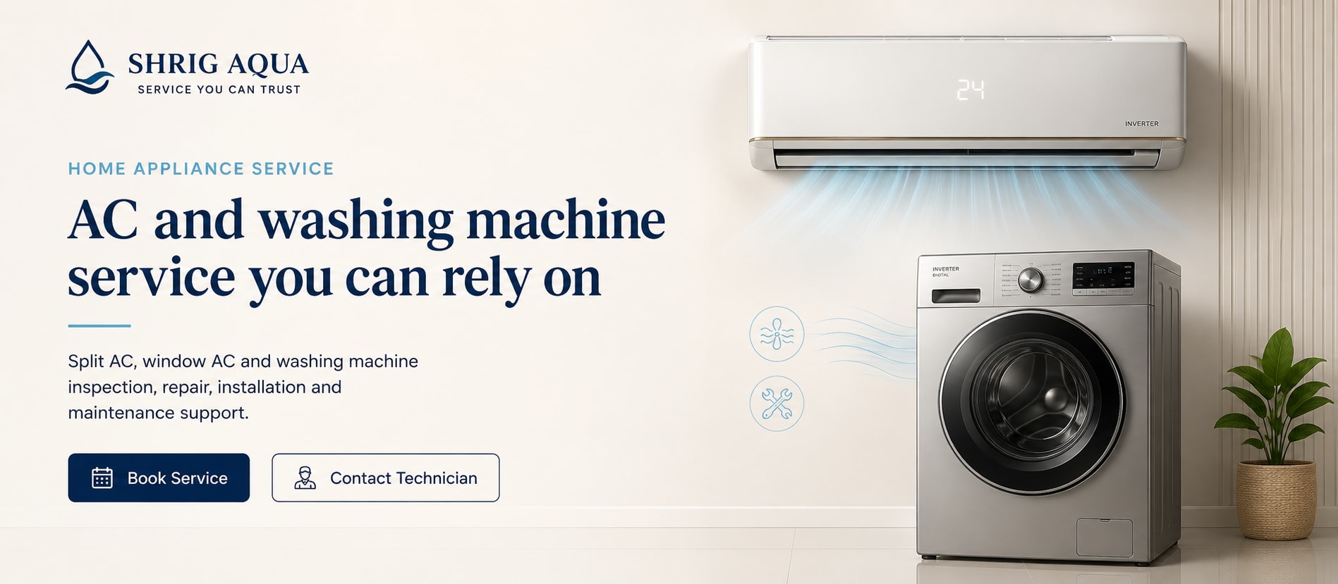 Professional split AC and washing machine repair, installation and maintenance service