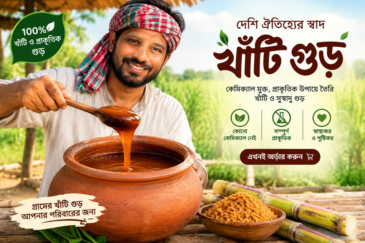 "100% Authentic খাঁটি প্রাকৃতিক গুড় | Pure Natural Jaggery" "Success BD"