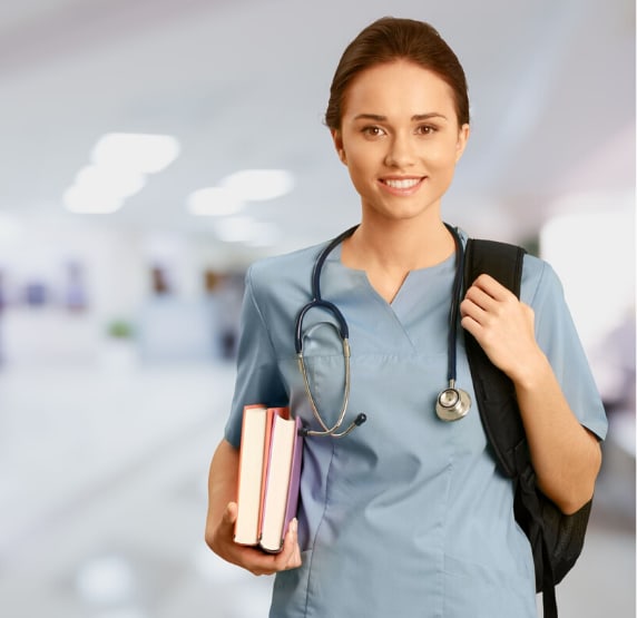 nursing student with books