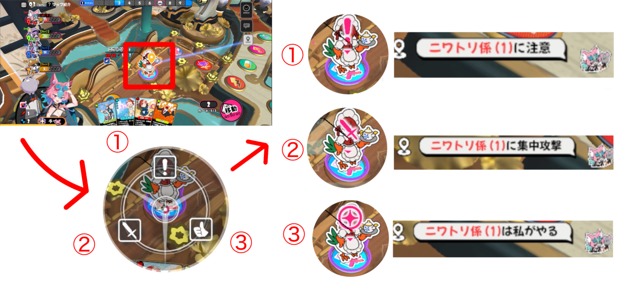 敵モンスターへのピン刺しメニューとそれぞれの内容