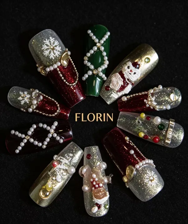 Press-on nails Christmas Pearl Embellished Nails wholesale