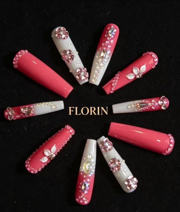 Press-on nails Rose Rhinestone Luxury Nails wholesale
