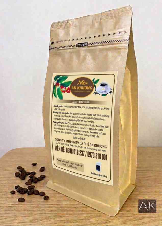 Packshot túi cà phê An Khương – mặt trước/sau dòng Tiêu Chuẩn