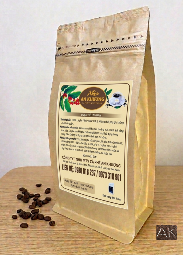 Packshot túi cà phê An Khương – mặt trước/sau dòng Tiêu Chuẩn