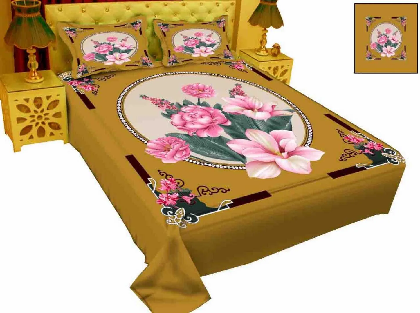 Luxury King size Bed Sheet with Matching Pillow covers 2
