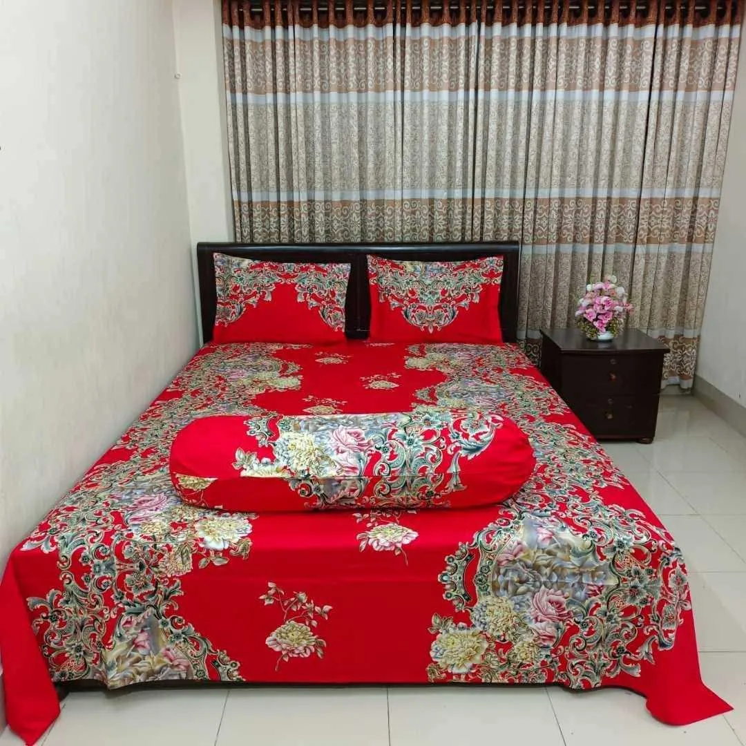 Luxury Twill 100% Cotton Bed Sheet And Porda Combo