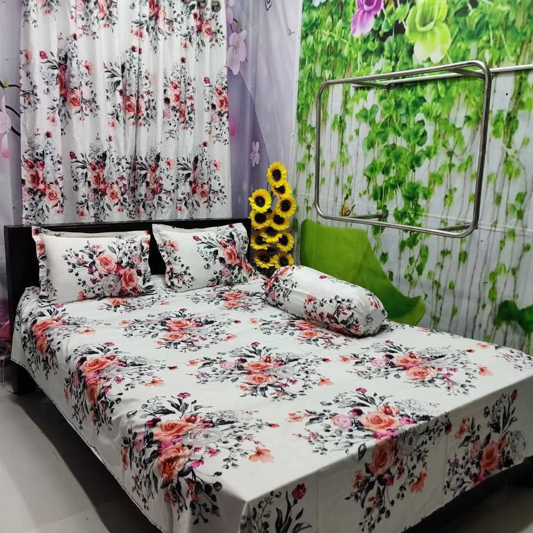 Luxury Twill 100% Cotton Bed Sheet And Porda Combo