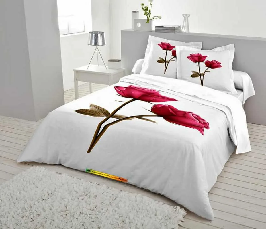White & Red Rose Exclusive Cotton King Size Bed sheet