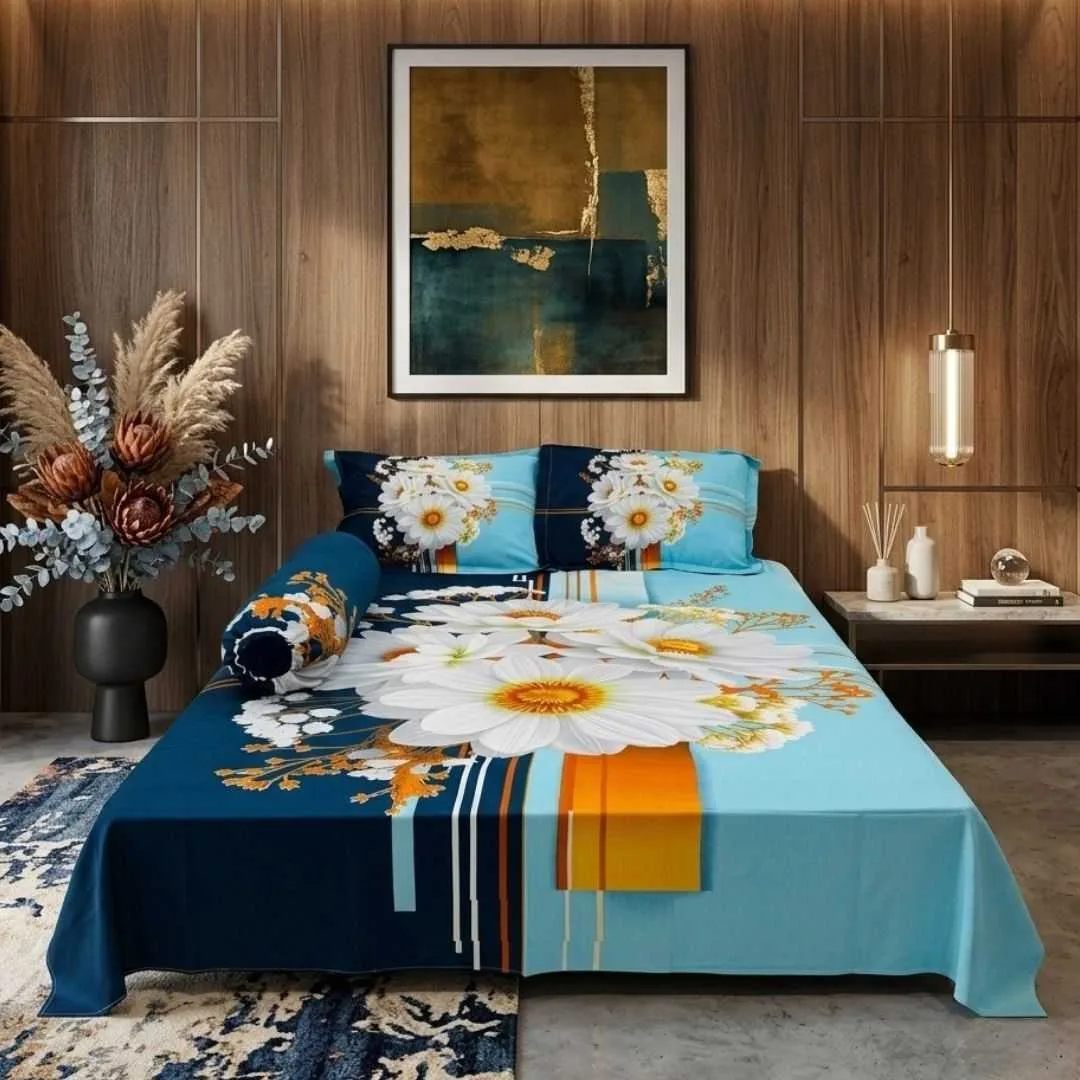 Luxury King size Bed Sheet with Matching Pillow covers 2