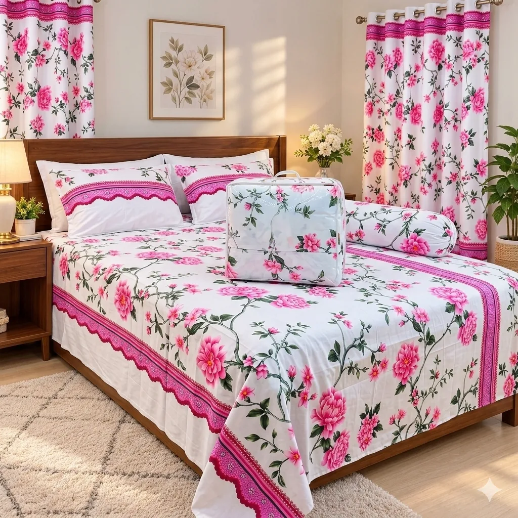 Premium Quality Twill Cotton Comforter 5 Pcs Set