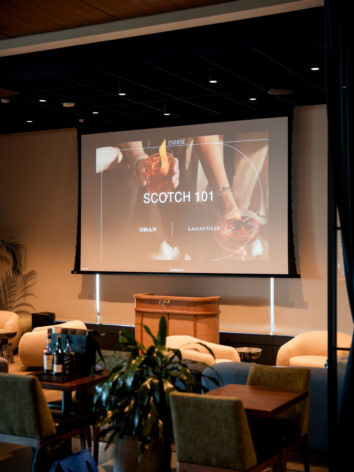 Scotch 101 title slide up on the projection screen