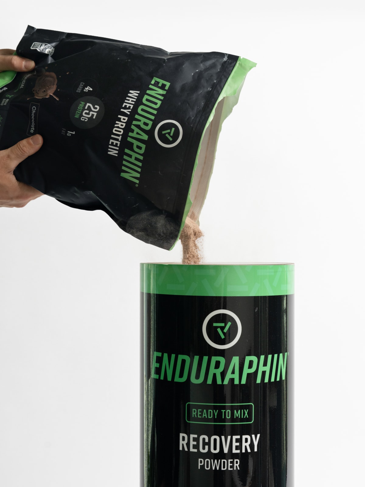 Powder being loaded into the dispenser from the pack