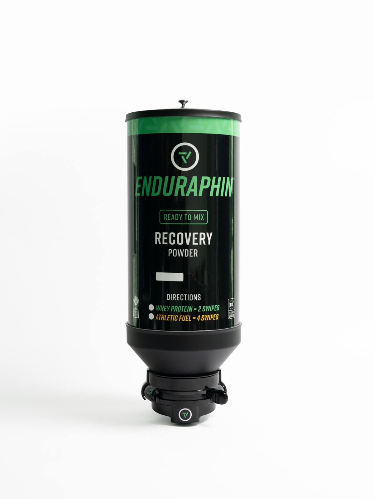 The Enduraphin recovery powder dispenser on white seamless