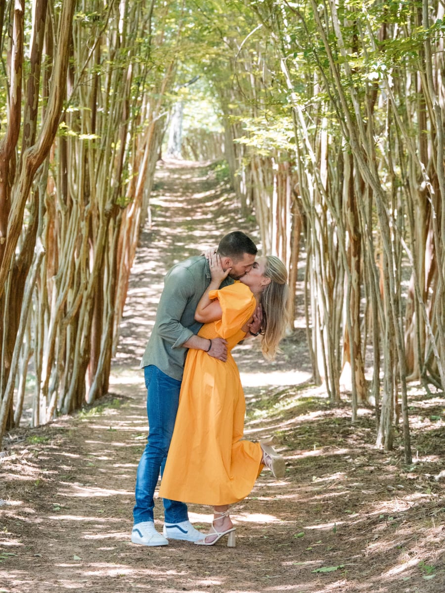 Kiss deep in the branch archway