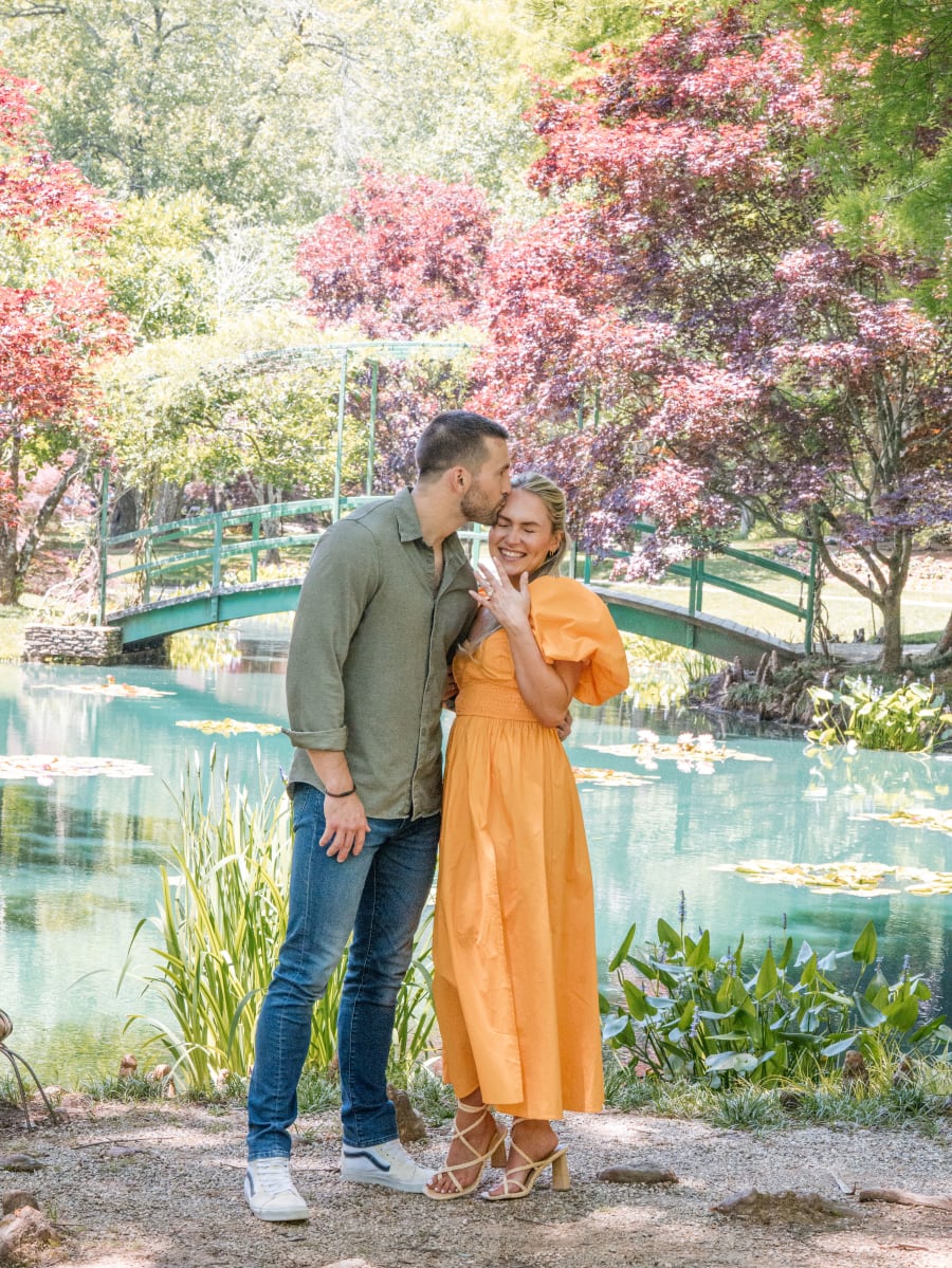 By the pond and footbridge