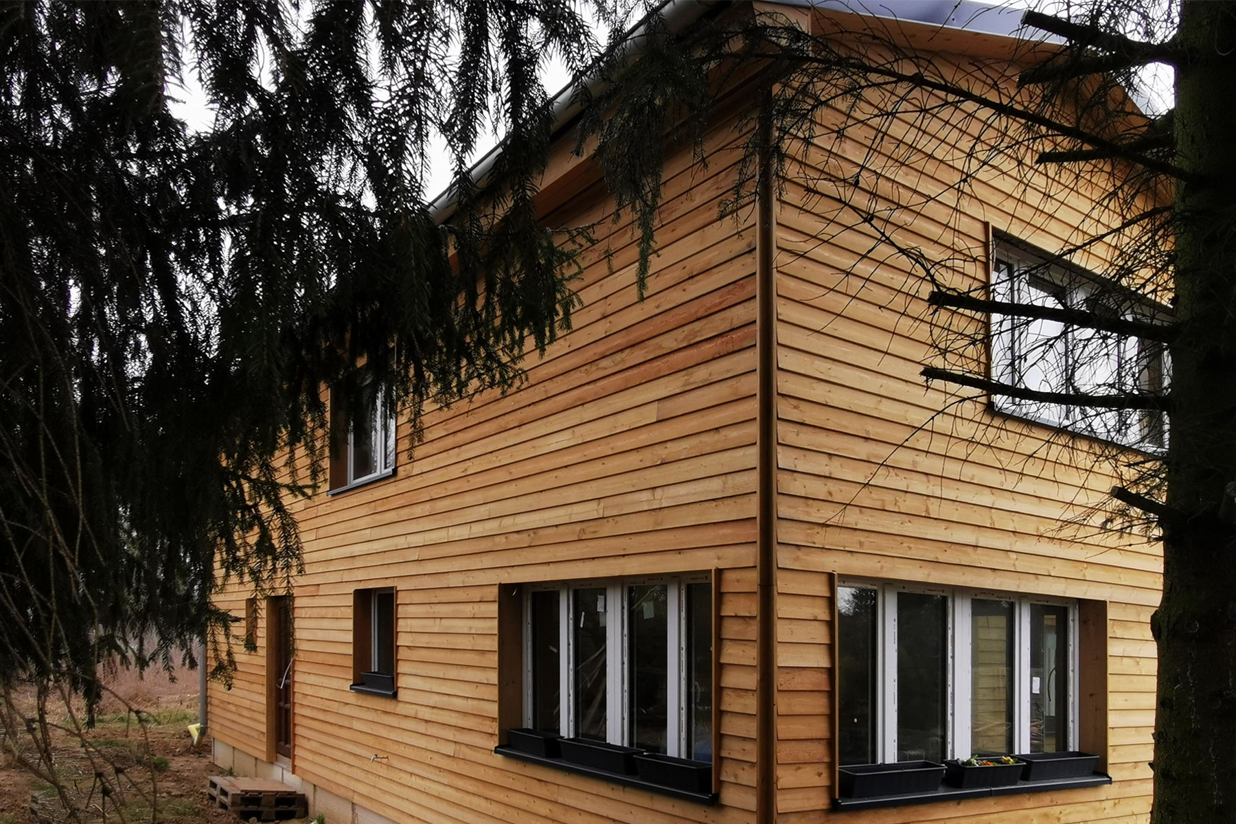 Holzrahmenbau Holzfassade Stülpschalung