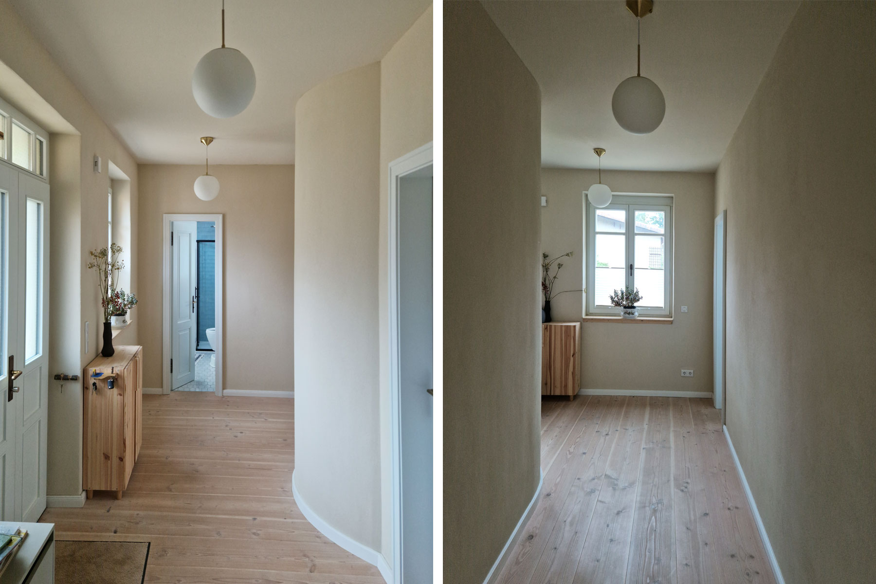 Lehmputz Wand gerundet