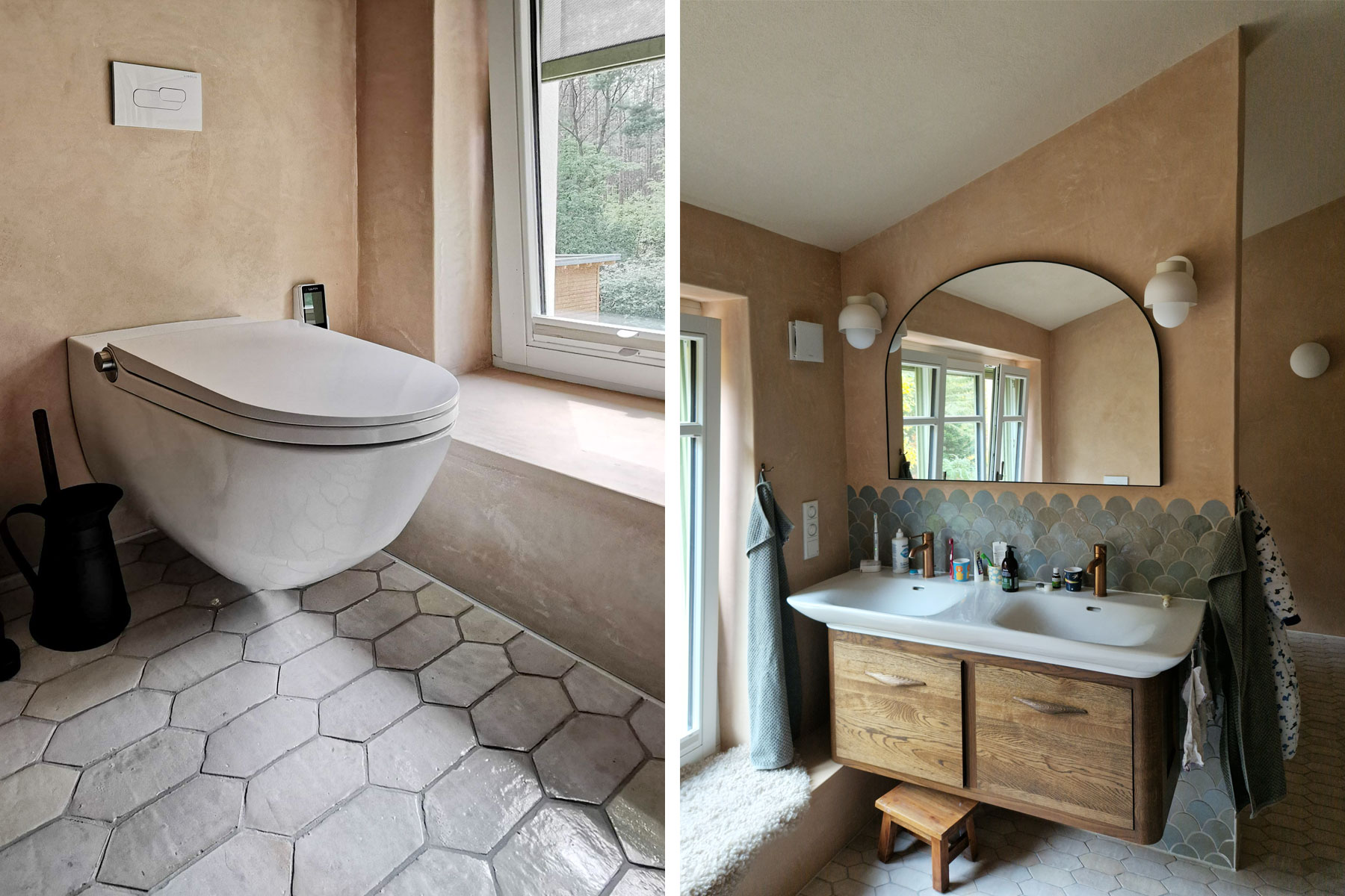 Fliesen Hexagon lang Waschbecken Unterschrank