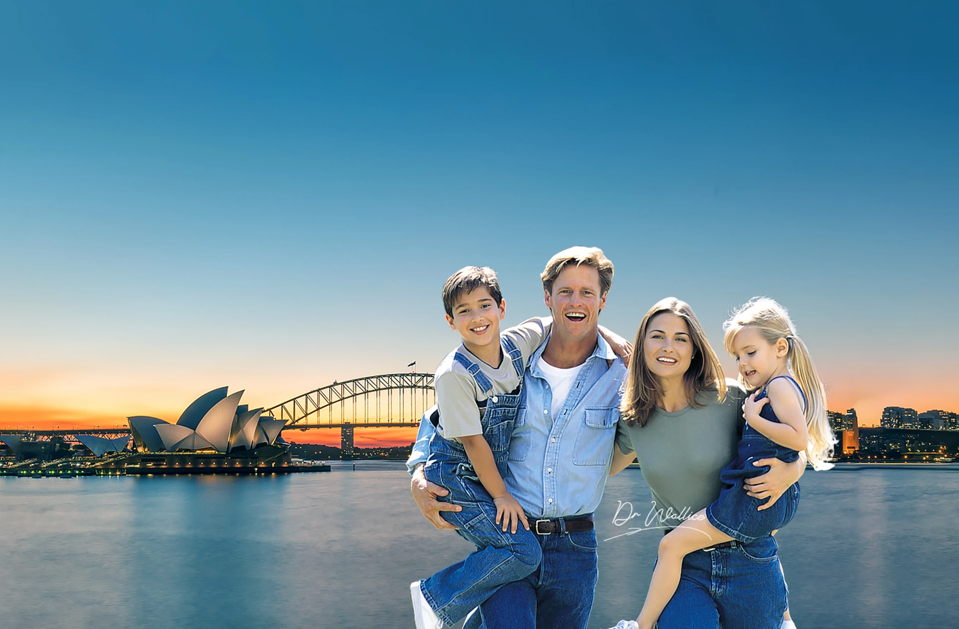 Happy family with Sydney Harbour backdrop