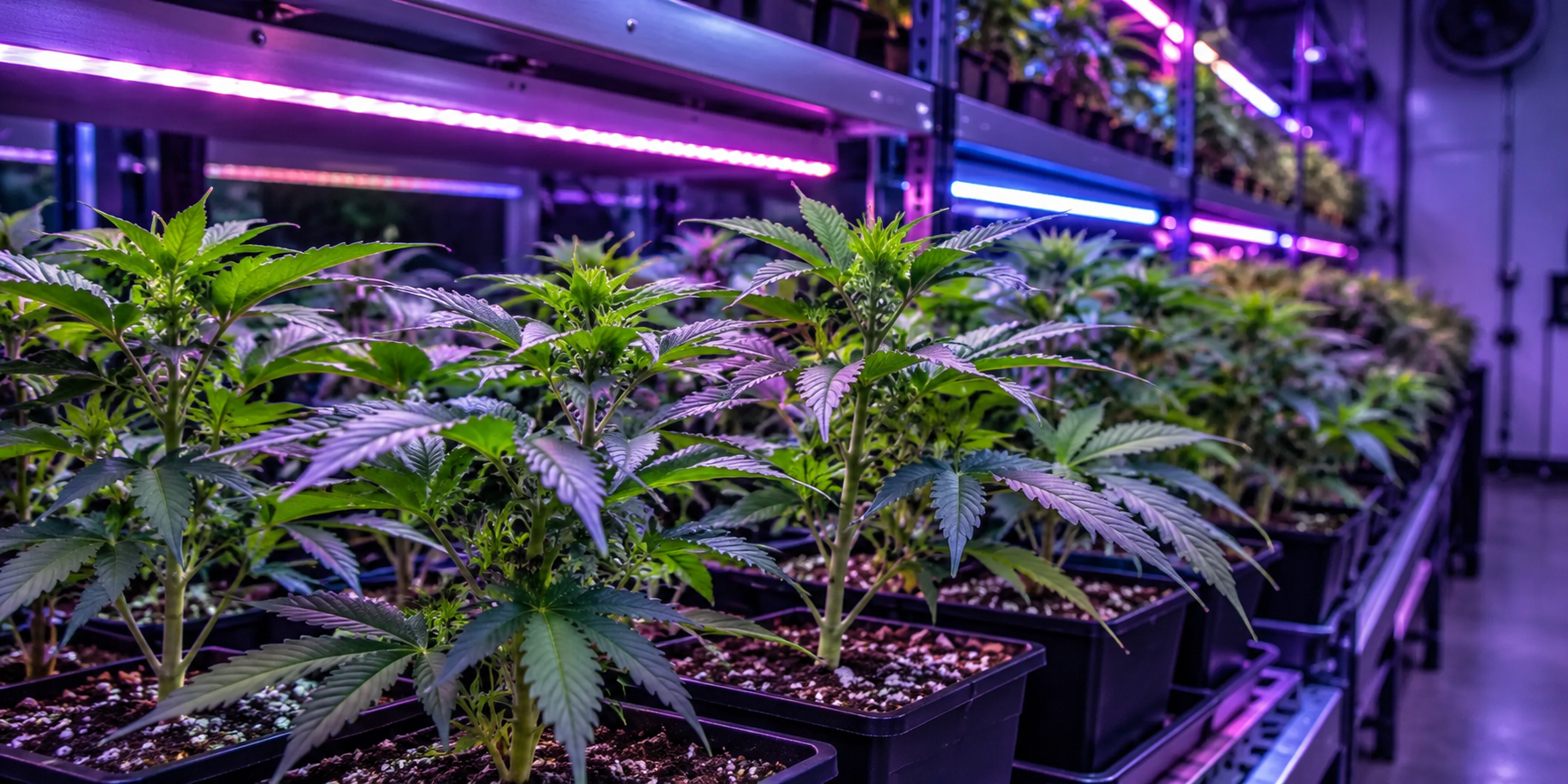 Live cannabis plants in the Kush Korner II clone room