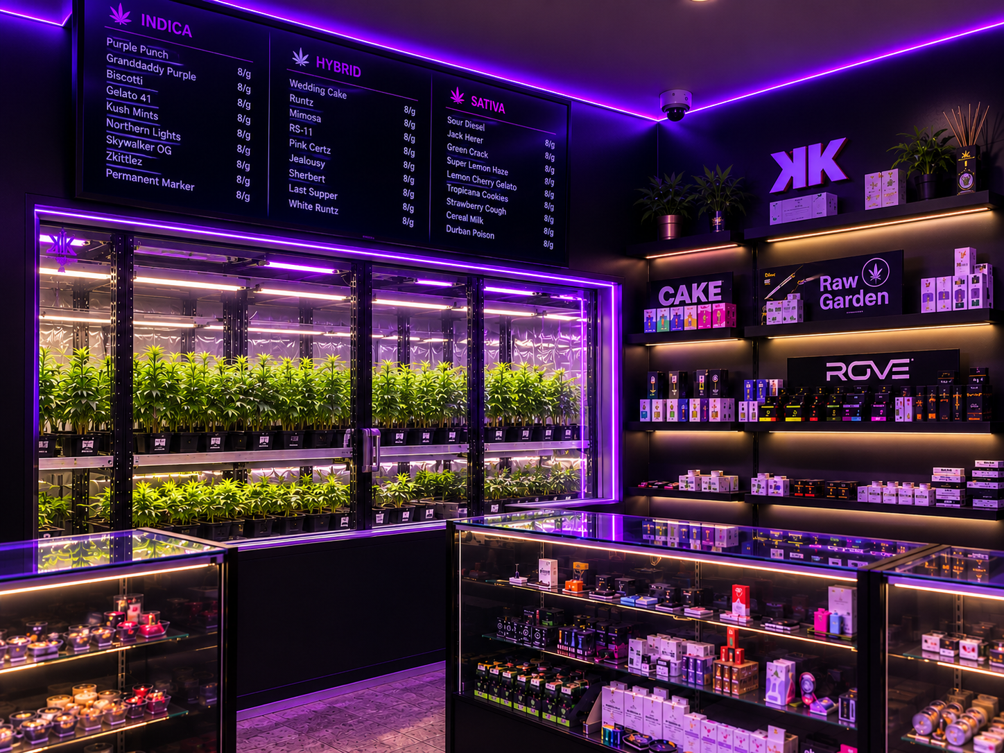 Live cannabis plant viewing windows inside Kush Korner II