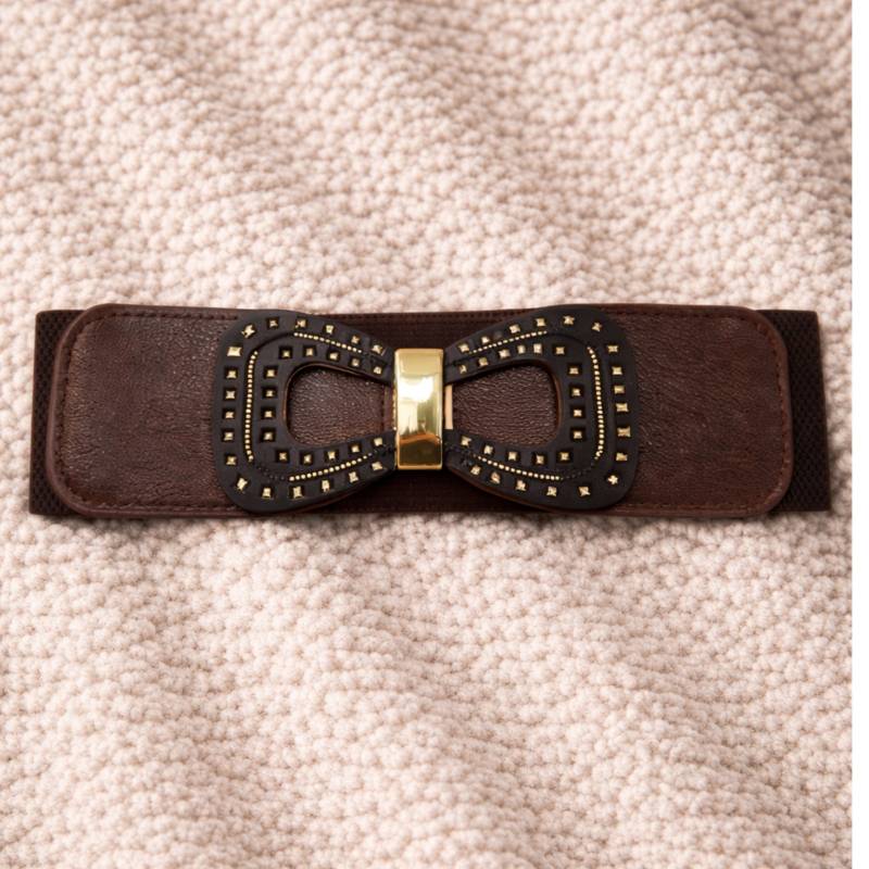 Women's Brown Bow Design Elastic Waist Belt