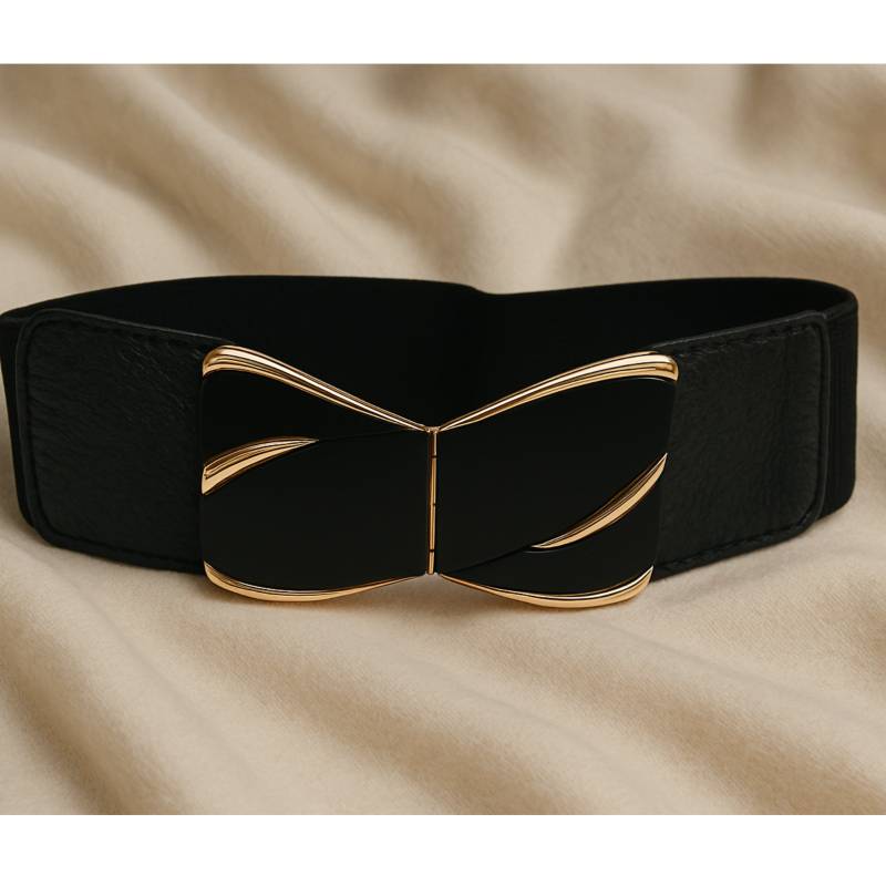 Women's Black Bow Design Elastic Waist Belt
