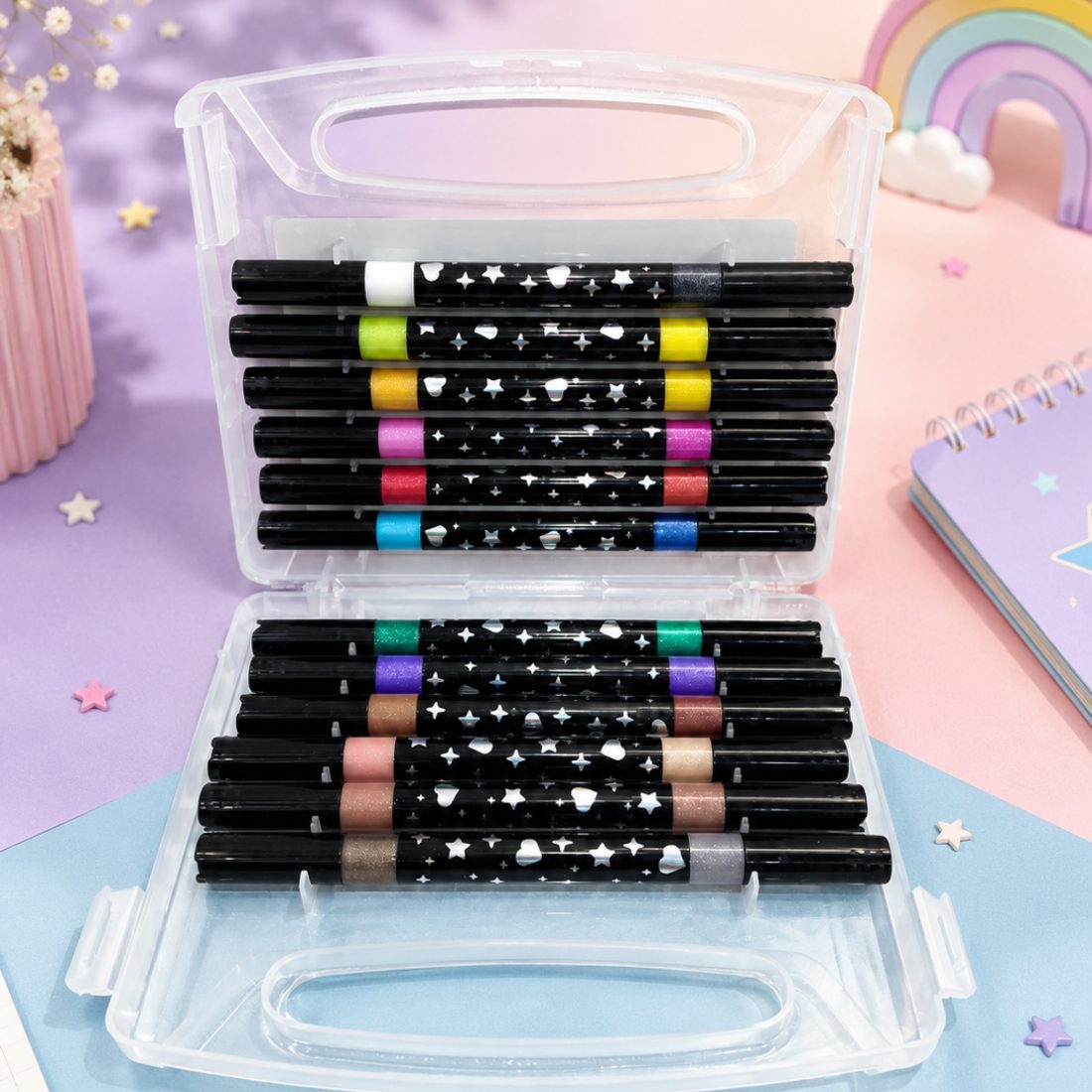 Dual Tip Glitter Marker Set – 12 Pens | 24 Glitter Colours