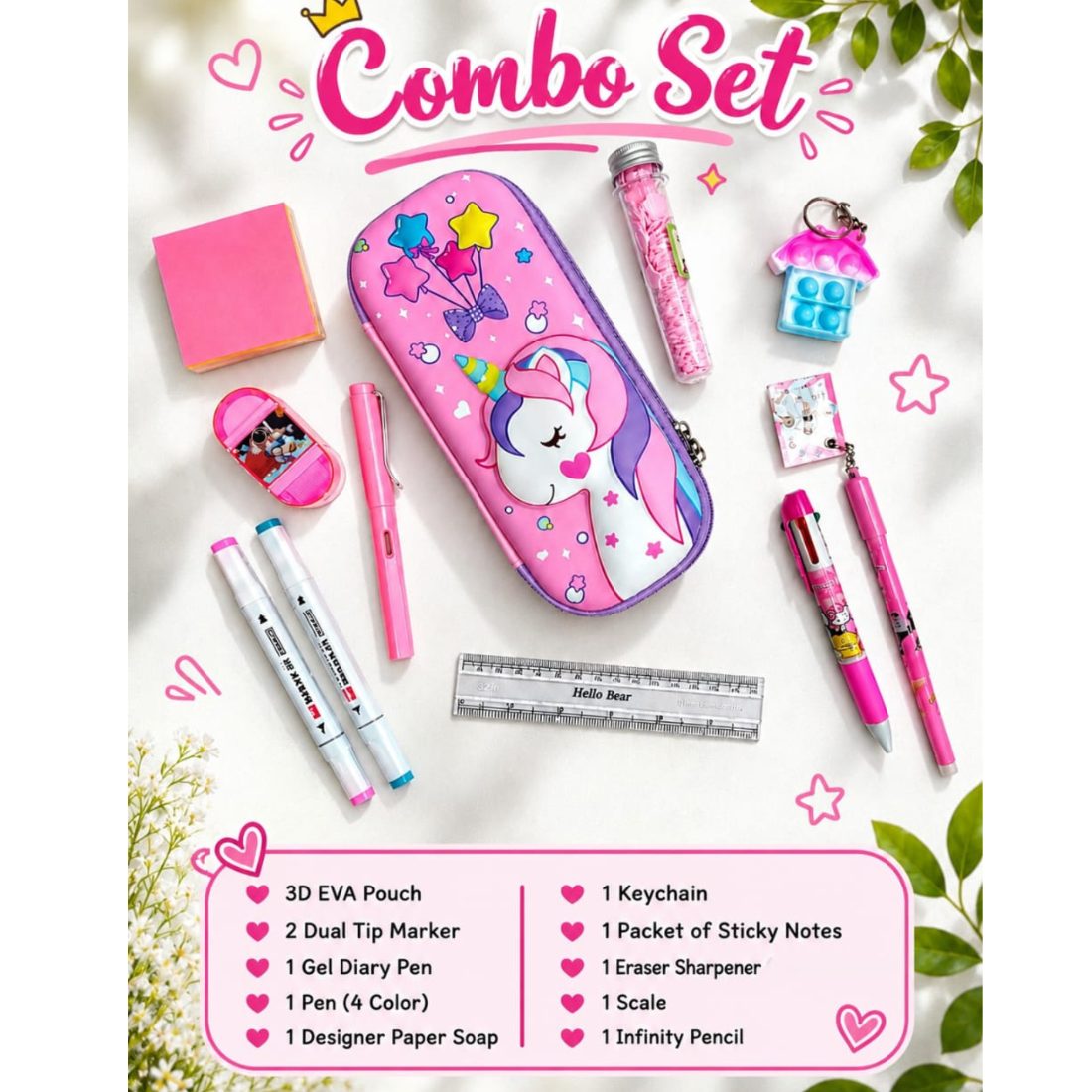 Pink Unicorn 3D EVA Pouch Combo Set