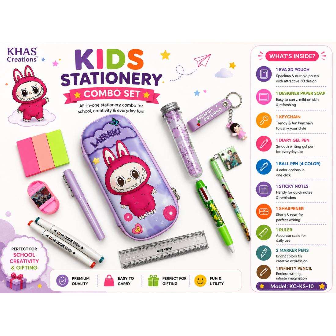Labubu Pouch Stationery Combo