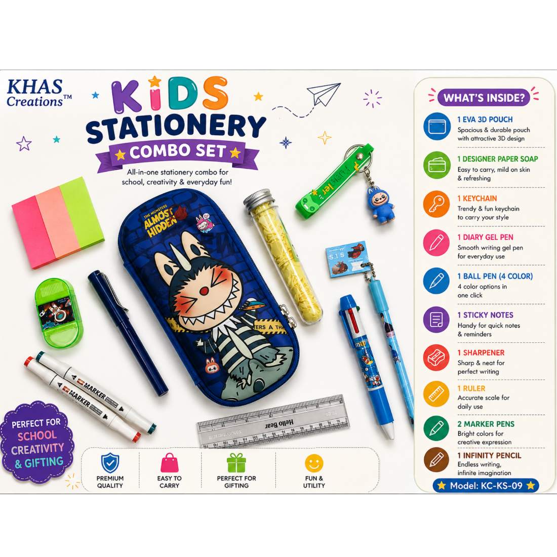 Labubu Kids Pouch Stationery Combo